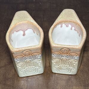 2 Rodolfo Padilla Aztec Design Drip Glaze Pottery Mugs Stacking Stoneware EUC
